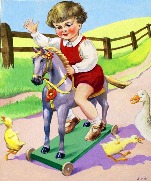 Boy on Toy Horse (Original) (Signed) by E V Abbott Art at The Illustration Art Gallery