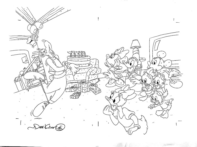 Mickey, Minnie, Goofy, Donald Duck, Daisy Duck and Huey, Dewey and Louie (Original) (Signed) by Dave King Art at The Illustration Art Gallery