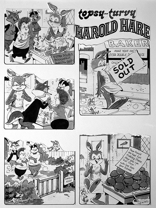 Harold Hare Doughnut Dilemma (Original) (Signed) by Hugh McNeill at The Illustration Art Gallery