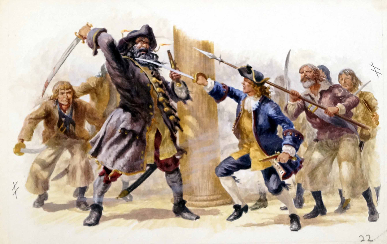 A Fight With Captain Blackbeard (Original) art by Edward Mortelmans Art at The Illustration Art Gallery