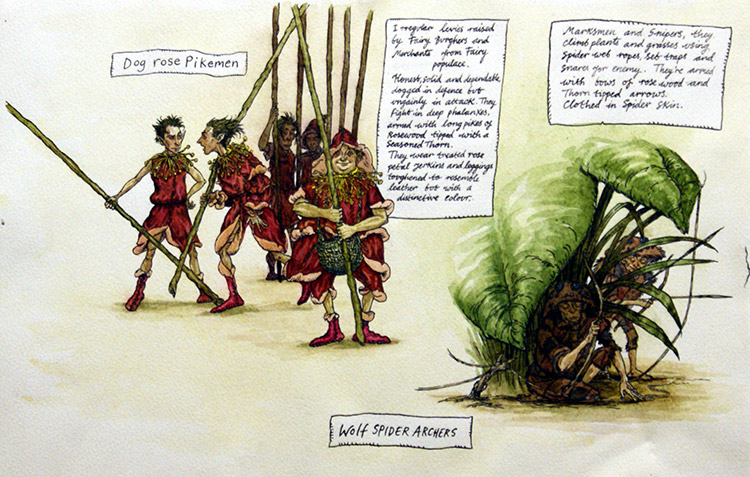Fairy Wars: Dog Rose Pikemen and Wolf Spider Archers (Original) by Chris Riddell Art at The Illustration Art Gallery