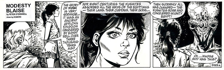 Modesty Blaise daily strip #9329a - Modesty and her Mentor Lob (Original) by Modesty Blaise (Romero) Art at The Illustration Art Gallery