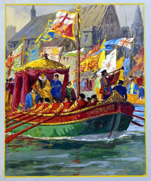 Scene from the Coronation of Elizabeth I - Royal Barge (Original) by Ellis Silas Art at The Illustration Art Gallery
